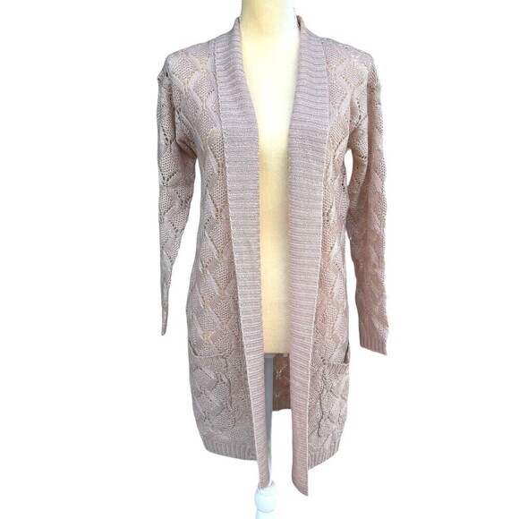 rue 21 Women's Cardigan Sweater XS Beige Open Front Two Pockets 100% Acrylic - Picture 3 of 13